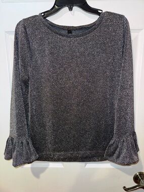 J. Crew Sparkle Long-Sleeve Top with Ruffle Cuffs in Charcoal Black and Silver